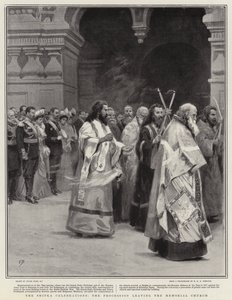 As celebrações de Shipka, a procissão deixando a Igreja Memorial